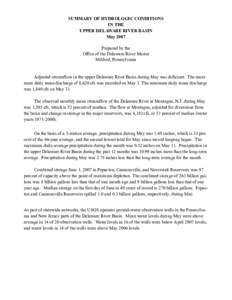 SUMMARY OF HYDROLOGIC CONDITIONS IN THE UPPER DELAWARE RIVER BASIN May 2007 Prepared by the Office of the Delaware River Master