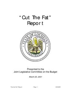 “Cut The Fat” Report Presented to the Joint Legislative Committee on the Budget March 20, 2001