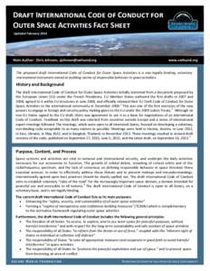 Draft International Code of Conduct for Outer Space Activities Fact Sheet Updated February 2014 Main Author: Chris Johnson, 