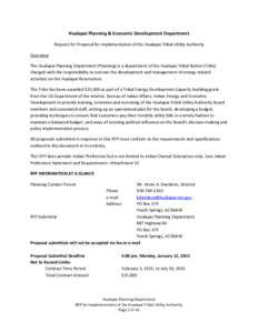 Hualapai Planning & Economic Development Department Request for Proposal for Implementation of the Hualapai Tribal Utility Authority Overview: The Hualapai Planning Department (Planning) is a department of the Hualapai T