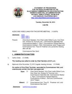 STATEMENT OF PROCEEDINGS FOR THE REGULAR MEETING OF THE BLUE RIBBON COMMISSION ON CHILD PROTECTION KENNETH HAHN HALL OF ADMINISTRATION 500 WEST TEMPLE STREET, ROOM 381B LOS ANGELES, CALIFORNIA 90012