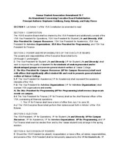 Vassar Student Association Amendment 28­? An Amendment Concerning Executive Board Redistribution Principal Authors: Stephanie Goldberg, Ramy Abbady, and Ruby Pierce SECTION 1: Let Article V of the