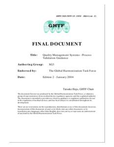 Quality Management systems - Process Validation Guidance