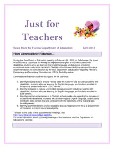Just for Teachers News from the Florida Department of Education April 2012