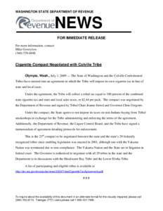 WASHINGTON STATE DEPARTMENT OF REVENUE 2B NEWS FOR IMMEDIATE RELEASE 1B