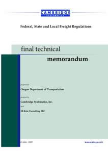 Federal, State and Local Freight Regulations  final technical memorandum  prepared for