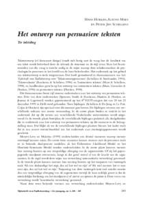 HANS HOEKEN, ALFONS MAES EN PETER JAN SCHELLENS Het ontwerp van persuasieve teksten  1