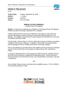 State of California • Department of Transportation  __________________________________________________________ NEWS RELEASE[removed]