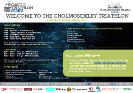 WELCOME TO THE CHOLMONDELEY TRIATHLON SUNDAY 28TH JUNE 2015 Race Listings A spectacular day of sport, history and entertainment: