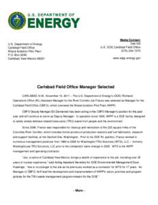 Media Contact: Deb Gill U.S. DOE Carlsbad Field Office[removed]U.S. Department of Energy