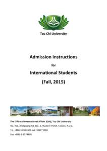 Tzu Chi University  Admission Instructions for  International Students