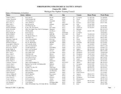 Status: P=Probationary, C=Certified Name Status Address Anderson, Brian J. Andrew, Dennis M. Austin, Robert C.