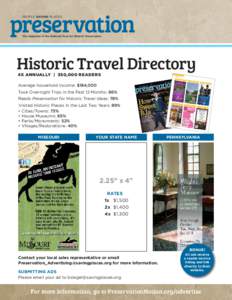 PEOPLE SAVING PLACES  The magazine of the National Trust for Historic Preservation Historic Travel Directory 4x annually | 350,000 readers