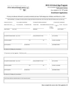 School-Age Program at La Canada Unified School District Elementary Schools (for children in TK – 6th grade)  Enrollment Application