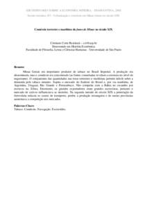 XIII SEMINÁRIO SOBRE A ECONOMIA MINEIRA – DIAMANTINA, 2008 Sessão temática: H3 – Urbanização e comércio em Minas Gerais no século XIX