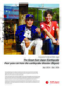 Association for Aid and Relief, Japan  The Great East Japan Earthquake Four years on from the earthquake disaster (Digest) Apr. 2014 – DecTaking advantage of its refined mobility as an NGO, Association for Aid a