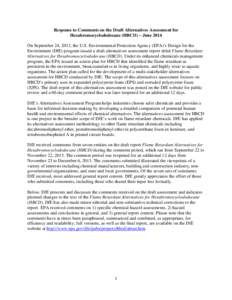 Response to Comments on the Draft Alternatives Assessment for Hexabromocyclododecane (HBCD), May 22, 2014