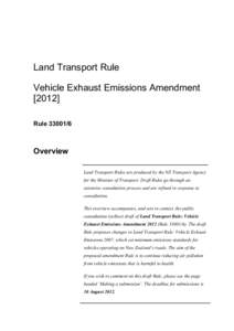 Land Transport Rule Vehicle Exhaust Emissions Amendment[removed]Rule[removed]Overview