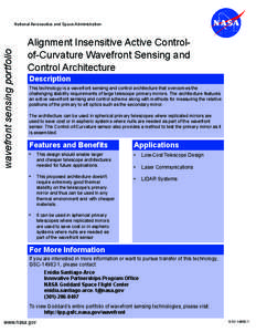 wavefront sensing portfolio  National Aeronautics and Space Administration Alignment Insensitive Active Controlof-Curvature Wavefront Sensing and Control Architecture