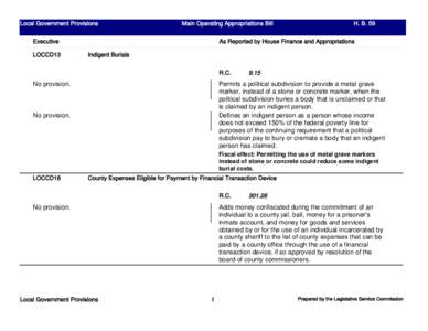 Local Government Provisions  Main Operating Appropriations Bill As Reported by House Finance and Appropriations