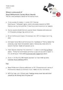 PRESS RELEASEWinners announced of Royal Philharmonic Society Music Awards The UK’s most prestigious awards for live classical music