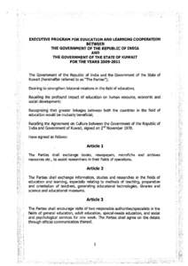 EXECUTIVE PROGRAM FOR EDUCATION AND LEARNING COOPERATION   BETWEEN THE GOVERNMENT OF THE REPUBLIC OF INDIA