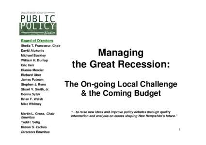 New England / New Hampshire / Macroeconomics / Late-2000s recession / Inflation / Recessions / Economics / Economic history