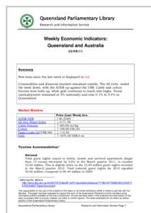 Queensland Parliamentary Library Research and Information Service Weekly Economic Indicators: Queensland and Australia[removed]