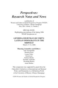 Perspectives: Research Notes and News a publication of Women and Gender in Global Perspectives Program (WGGP) University of Illinois, Urbana-Champaign May 2004, Volume 24, Number 2