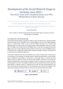 Development of the Social Network Usage in Germany since 2012 – Year 2015: Game Over? Facebook Claims over 94% Market Share in News Sharing  Authors: Benjamin Schiller, Irina Heimbach, Thorsten Strufe, Oliver Hinz