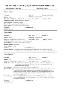 USS RANKIN (AKA/LKA-103) CREWMEMBER PROFILES (File is currently 72 pages long) Last Updated[removed]Text40:
