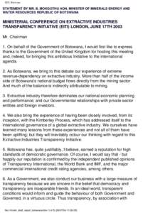 Political geography / Botswana / Transparency / Mining / Global Witness / Africa / Extractive Industries Transparency Initiative / International relations