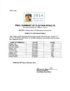 Form EL09  20 L4 Municipal Election FINAL SUMMARY OF ELECTION RESULTS