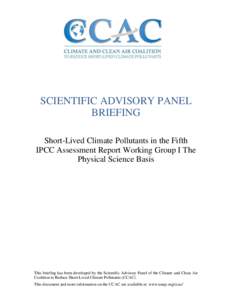 SCIENTIFIC ADVISORY PANEL BRIEFING Short-Lived Climate Pollutants in the Fifth IPCC Assessment Report Working Group I The Physical Science Basis