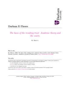 Durham E-Theses  The basis of the resulting trust: Academic theory and the courts Ife, Mark A.