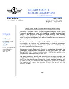 GRUNDY COUNTY HEALTH DEPARTMENT www.grundyhealth.com News Release