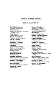 JOURNAL OF BASIC WRITING Editorial BoardDavid Bartholomae, George Hillocks, Jr.