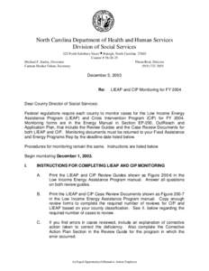 North Carolina Department of Health and Human Services Division of Social Services 325 North Salisbury Street • Raleigh, North Carolina[removed]Courier # [removed]Michael F. Easley, Governor Pheon Beal, Director