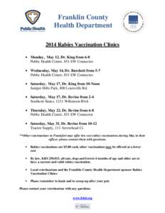 Franklin County Health Department 2014 Rabies Vaccination Clinics