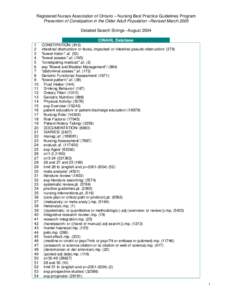 Registered Nurses Association of Ontario – Nursing Best Practice Guidelines Program Prevention of Constipation in the Older Adult Population –Revised March 2005 Detailed Search Strings –August 2004 CINAHL Database 