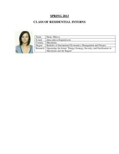 SPRING 2013 CLASS OF RESIDENTIAL INTERNS Name E-mail Country