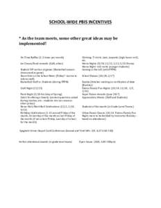 SCHOOL-WIDE	PBIS	INCENTIVES	 	 *	As	the	team	meets,	some	other	great	ideas	may	be implemented!		 	 On-Time	Raffles	(1-2	times	per	month)