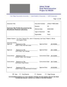 Health / Radiation dose reconstruction / Energy Employees Occupational Illness Compensation Program / United States Department of Energy National Laboratories / Dosimetry / Absorbed dose / Ionizing radiation / Brookhaven National Laboratory / Equivalent dose / Medicine / Radiobiology / Physics