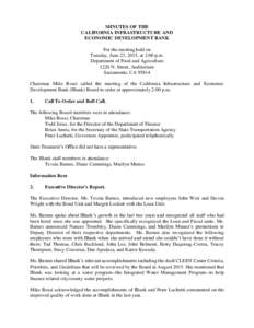 MINUTES OF THE CALIFORNIA INFRASTRUCTURE AND ECONOMIC DEVELOPMENT BANK For the meeting held on Tuesday, June 23, 2015, at 2:00 p.m. Department of Food and Agriculture