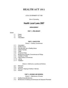 HEALTH ACT 1911 LOCAL GOVERNMENT ACT 1995 Shire of Goomalling Health Local Laws 2007 ARRANGEMENT
