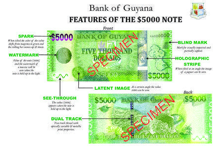 Bank of Guyana FEATURES OF THE $5000 NOTE Front