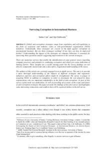 Manchester Journal of International Economic Law Volume 5, Issue 2: 3-70, 2008 Surveying Corruption in International Business Indira Carr* and Opi Outhwaite**