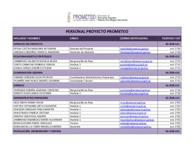 PERSONAL PROYECTO PROMETEO APELLIDOS Y NOMBRES CARGO  CORREO INSTITUCIONAL