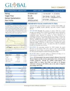 Equity Research  DAILY COMMENT 01 COMMUNIQUE LABORATORY  Rating: