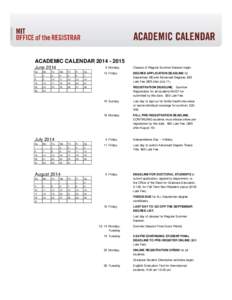 ACADEMIC CALENDAR[removed]June[removed]Monday  Su